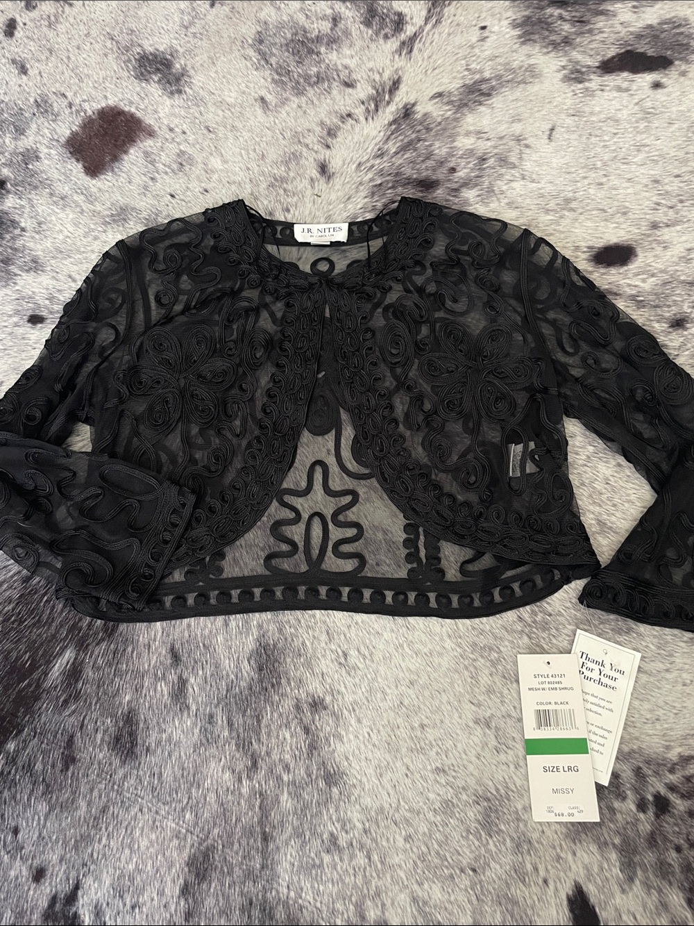 JR Nites Black Embroidered Sheer Cropped Bolero